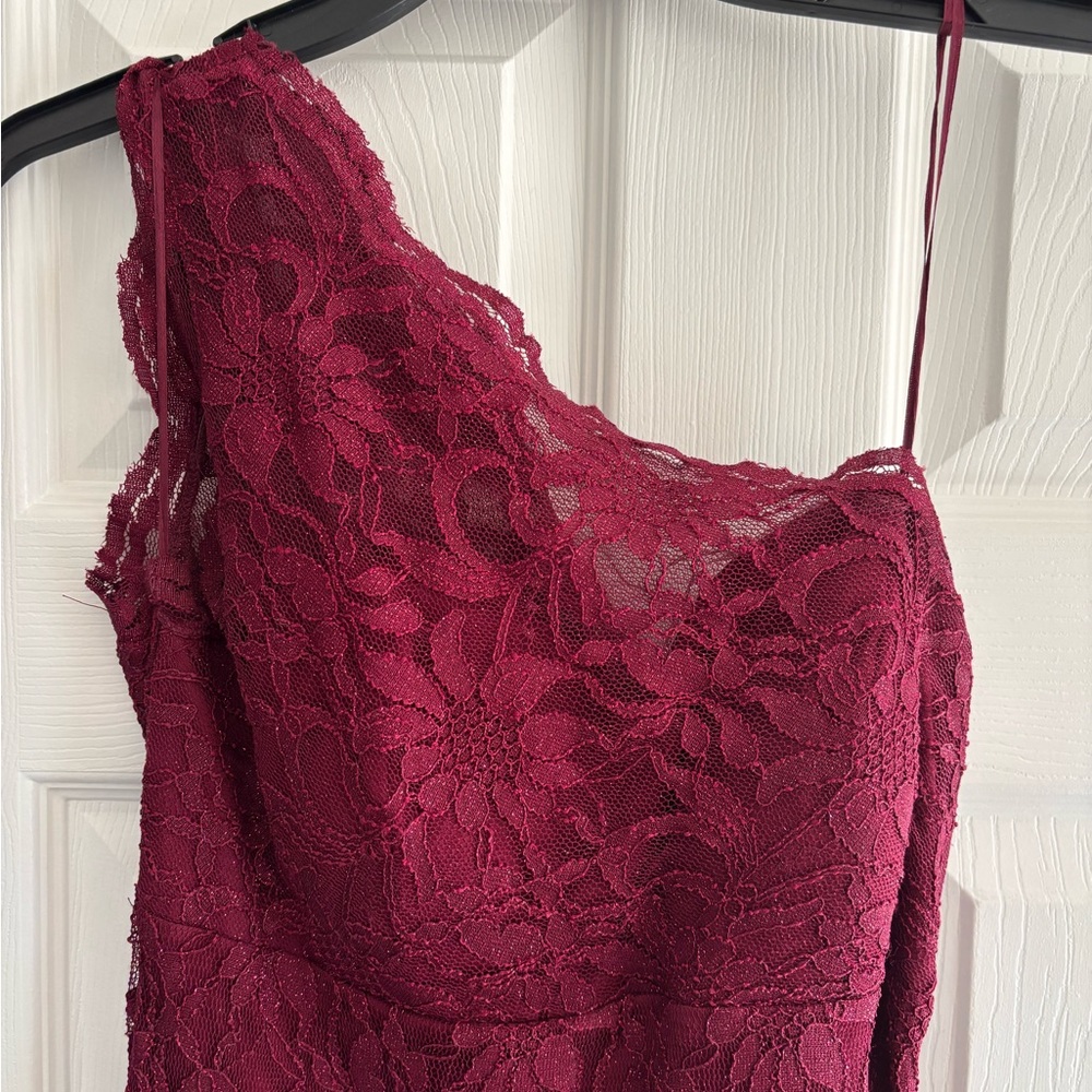 Night Way Collections Burgundy Lace One-Shoulder Dress